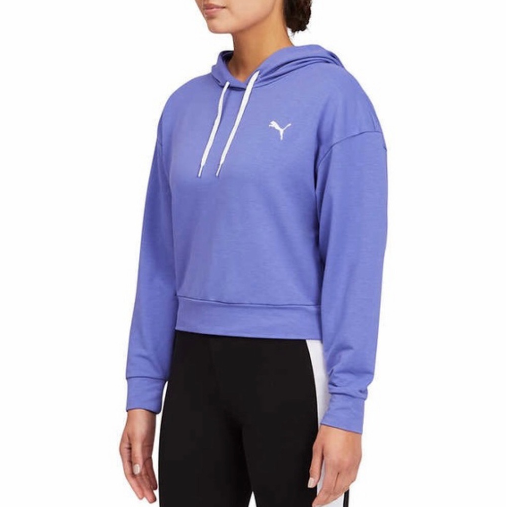 Puma Cropped Light Hoodie Long Sleeve Hooded Top with Pockets Violet NEW